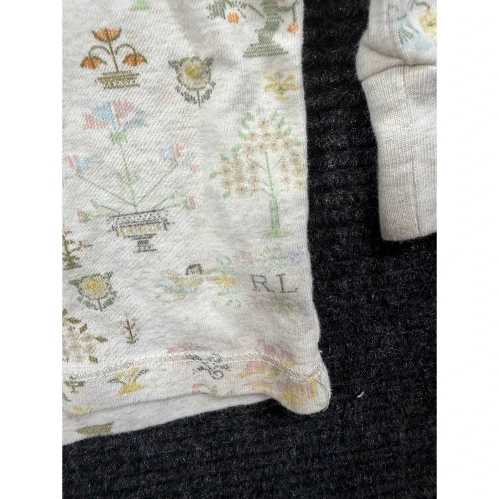 Ralph Lauren Kids Cream Garden Topiary Print Cotton Henley Long Sleeve Shirt 5